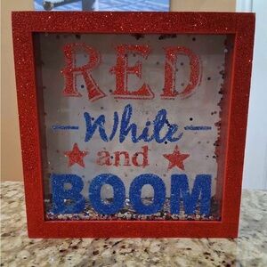 Source Unknown Red, White, and Blue Glitter Shadow Box